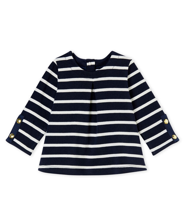 Blusa per beb&eacute; femmina rigata blu/bianco