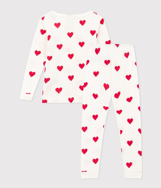 Pigiama bambina in cotone aderente a cuori bianco MARSHMALLOW/rosso TERKUIT