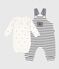 Set composto da salopette a righe marinière e body con stampa neonato bianco MARSHMALLOW/blu SMOKING