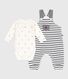 Set composto da salopette a righe marinière e body con stampa neonato