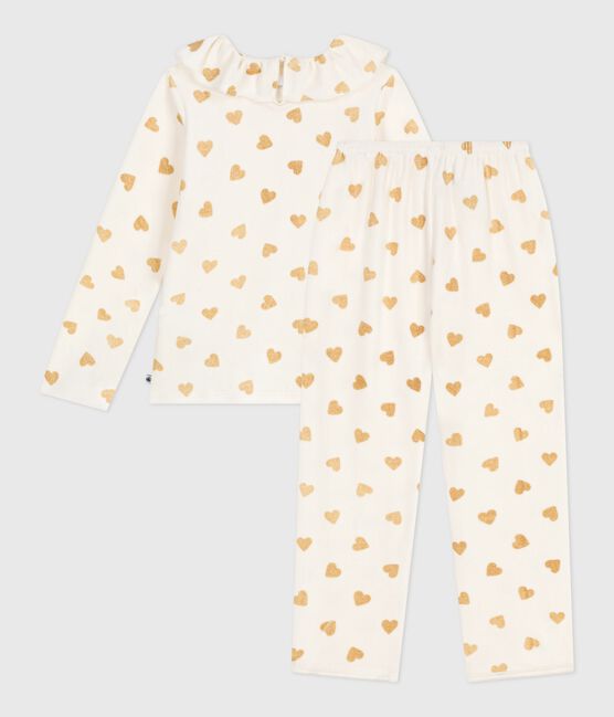 Pigiama in ciniglia con stampa a cuori dorati bambina MILK/ DORE