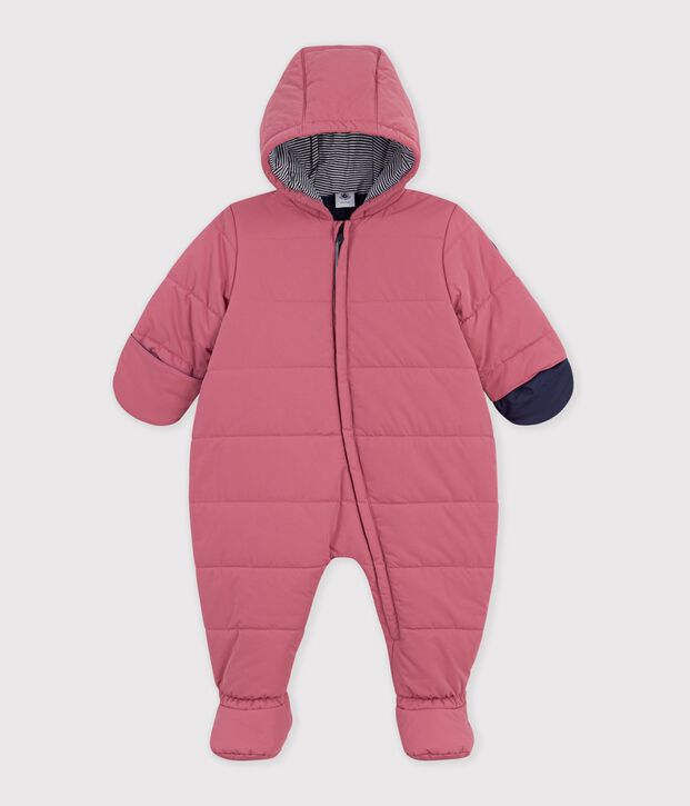 Tutina imbottita in poliestere tinta unita neonato rosa