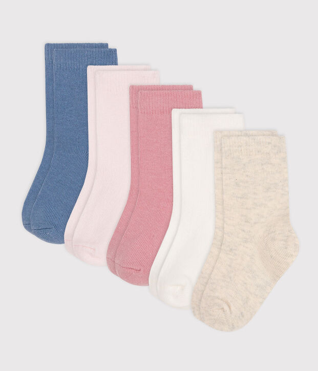 5 paia di calzini per neonati in cotone tinta unita multicolore