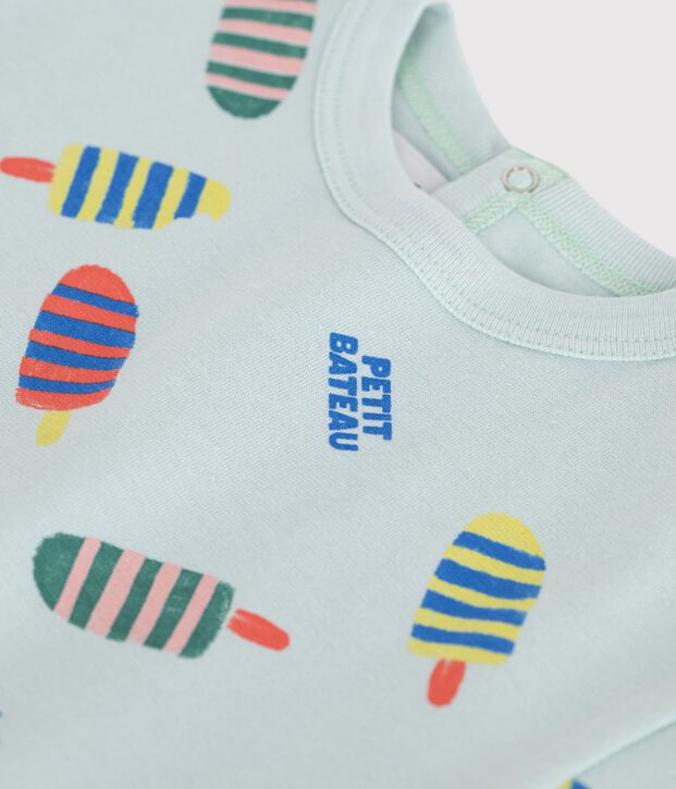 T-shirt a maniche corte in cotone con gabbiani stampati neonato blu/multicolore