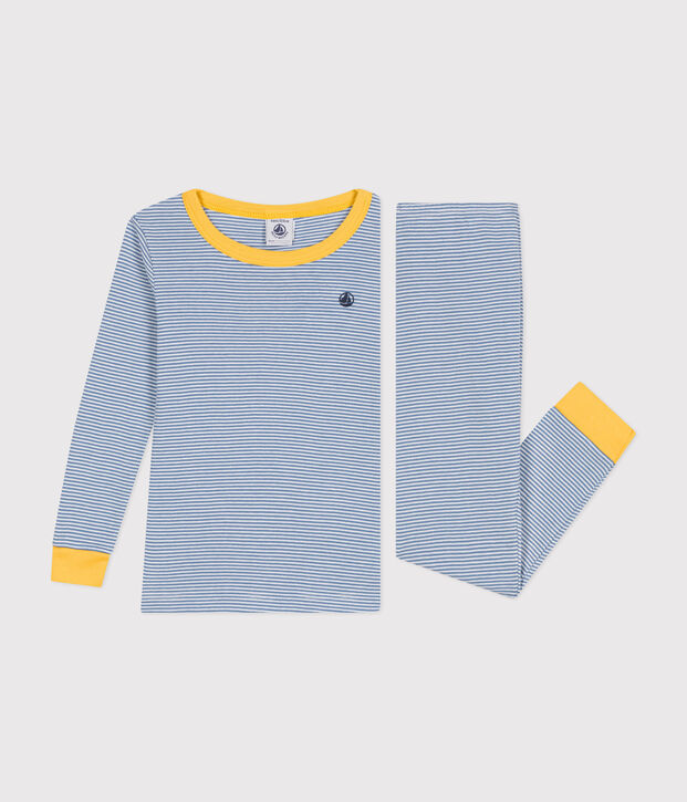 Pigiama aderente in cotone a righe bambino blu/bianco
