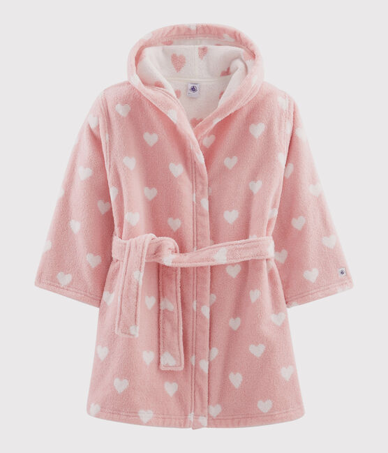 Accappatoio cuore bambina in spugna rosa CHARME/bianco MARSHMALLOW