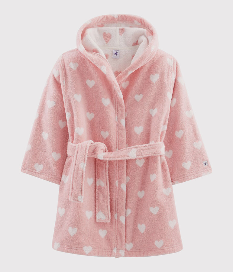 Accappatoio cuore bambina in spugna rosa/bianco