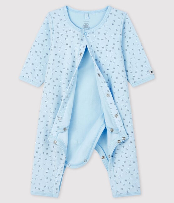 Body-pigiama senza piedi a stelline bebè maschio in cotone biologico blu FRAICHEUR/grigio CONCRETE