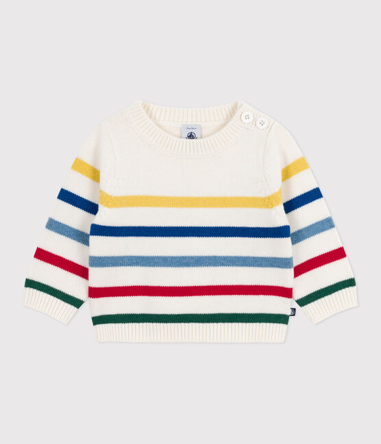 Maglione in misto lana e cotone a righe multicolori neonato bianco MARSHMALLOW/bianco MULTICO