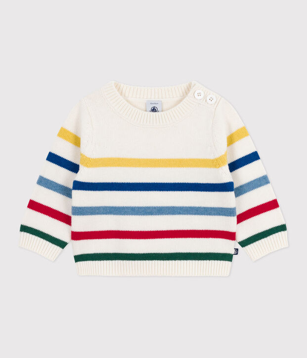Maglione in misto lana e cotone a righe multicolori neonato bianco/multicolore