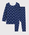 Pigiama jacquard yeti in lana e cotone bambino blu MEDIEVAL/bianco MARSHMALLOW