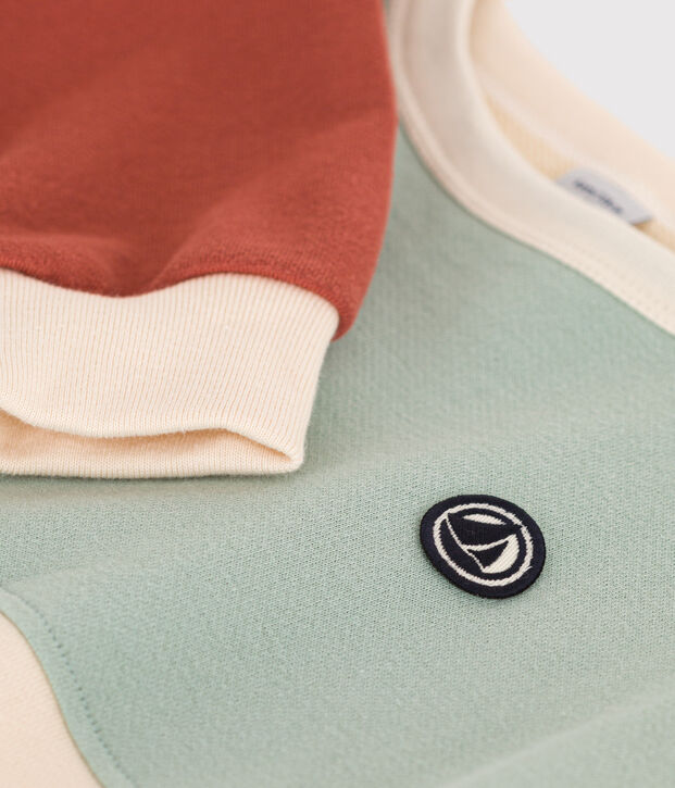 Felpa in tessuto felpato colorblock bambino ecru/multicolore