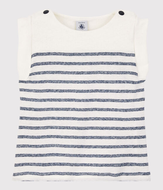 T-shirt senza maniche in cotone/lino bebè maschio bianco MARSHMALLOW/blu MEDIEVAL