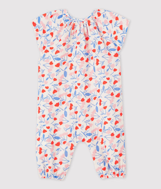 Tutina lunga a fiori bebè bambina in tessuto goffrato di cotone biologico rosa FLEUR/bianco MULTICO