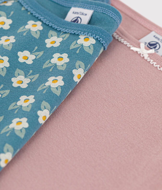 Confezione da 2 canottiere con spalline bambina in cotone motivo a fiore multicolore