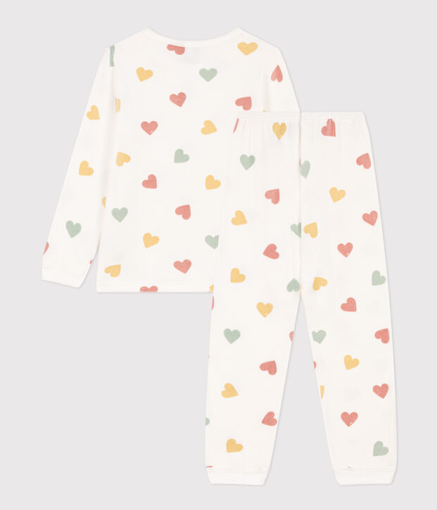 Pigiama con cuori bambina in ciniglia bianco/multicolore