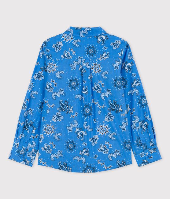 Camicia fantasia in popeline bambino blu BRASIER/bianco MULTICO