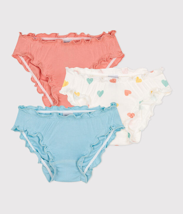 Set di 3 slip vezzosi in cotone con stampa a cuori bambina multicolore