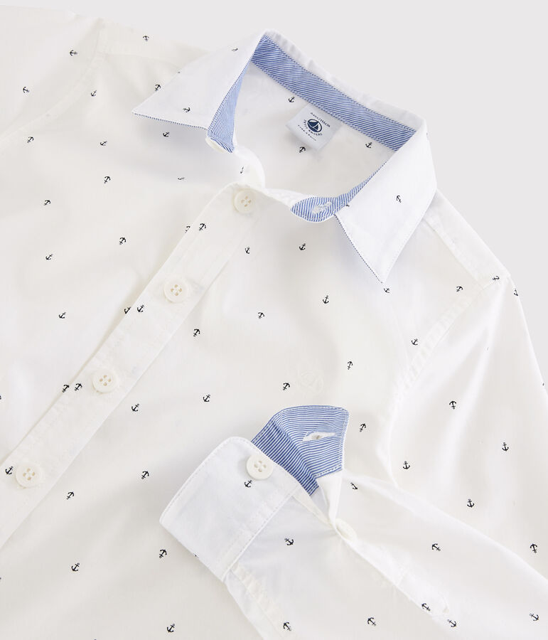 Camicia a manica lunga in popeline bambino bianco/blu
