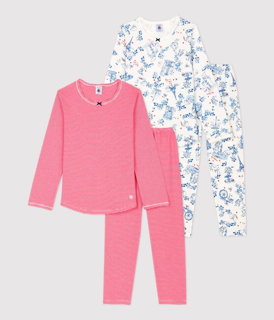 Confezione da 2 pigiami bambina millerighe e fantasia Parigi in cotone variante 1