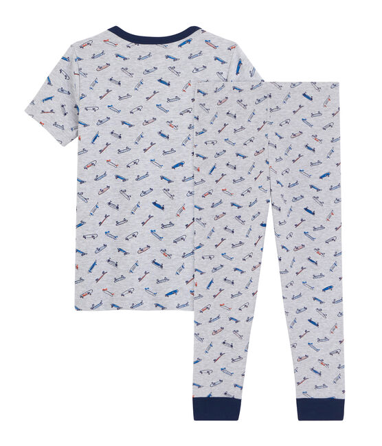 Pigiama skate bambino a costine grigio POUSSIERE/bianco MULTICO