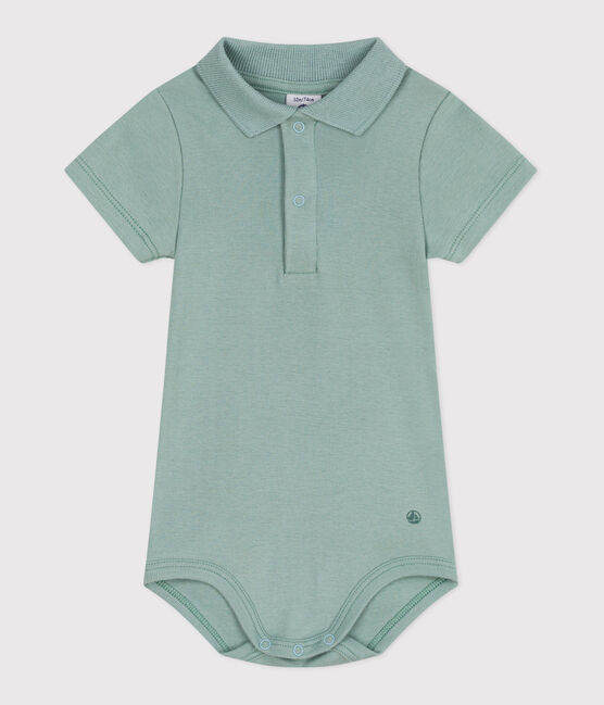 Body a maniche corte in cotone tinta unita neonato verde PAUL