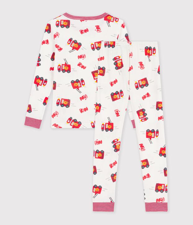 Pigiama molto aderente in cotone con stampa pompiere bambino bianco/multicolore