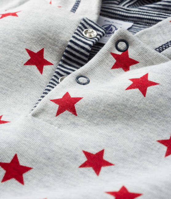 Felpa con cappuccio bebè maschio in maglia fantasia grigio BELUGA/rosso TERKUIT CN