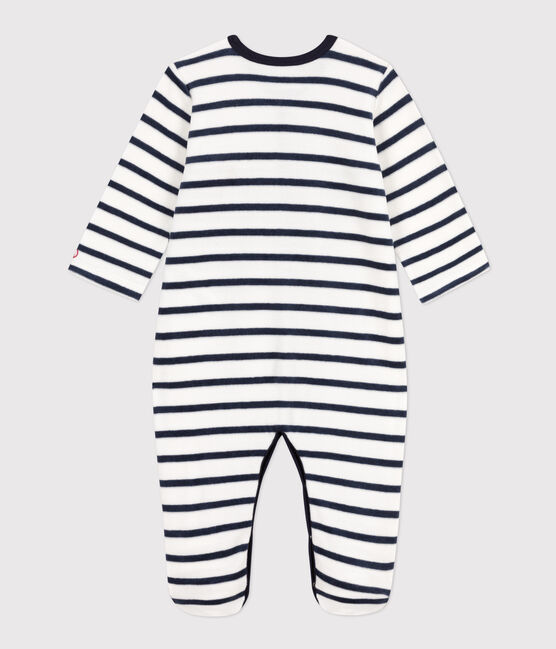 Tutina pigiama a righe in ciniglia bianco MARSHMALLOW/blu SMOKING
