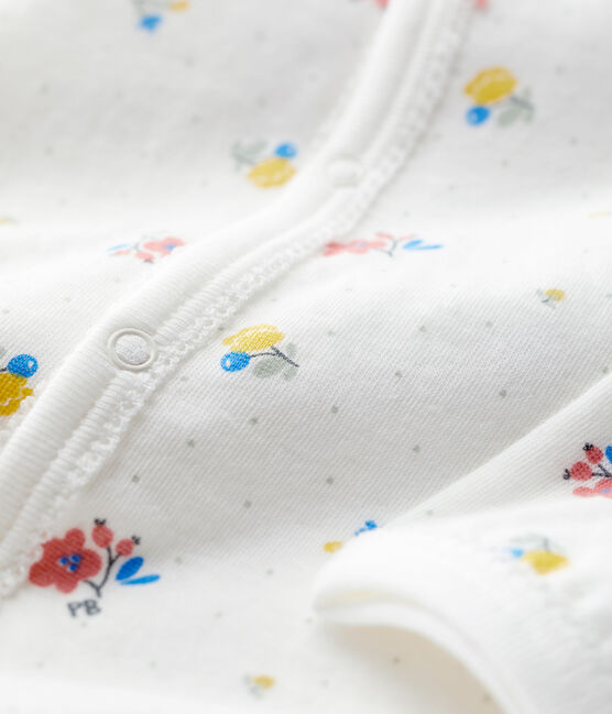 Tutina pigiama a fiori bebè in cotone biologico bianco MARSHMALLOW/bianco MULTICO