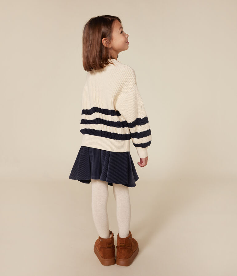 Maglione in cotone bambina ecru/blu