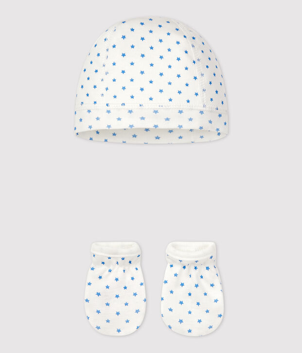 Confezione cuffietta e muffole a cuori in cotone multicolore