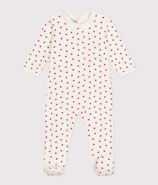 Pigiama bebè cuori in ciniglia bianco MARSHMALLOW/rosso TERKUIT