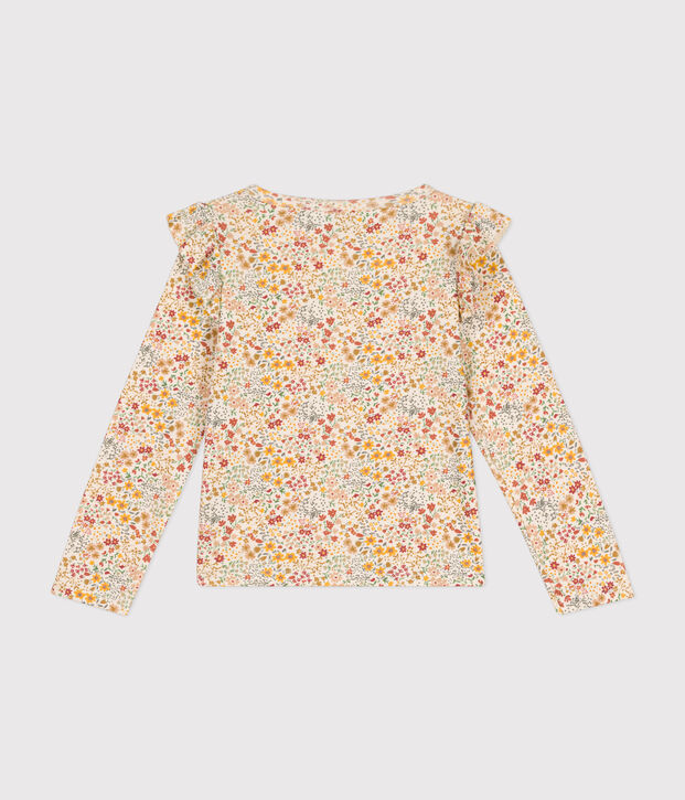 T-shirt a maniche lunghe in tessuto a costine bambina ecru/multicolore