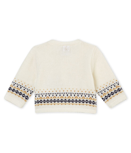 Cardigan tricot jacquard per bebé maschio bianco MARSHMALLOW