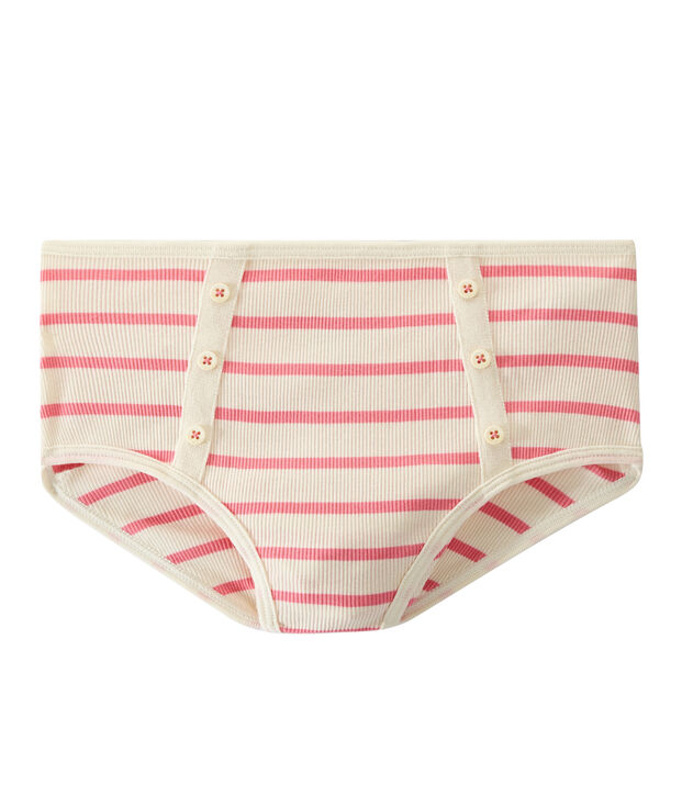 Culotte alta a costine 2x2 bianco/rosa