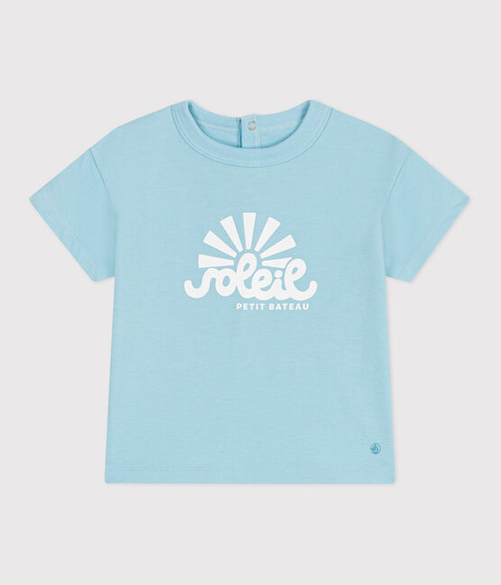 T-shirt a maniche corte in cotone tinta unita neonato blu AQUATIC