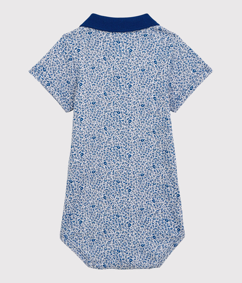 Body collo polo in cotone beb&egrave; maschio grigio/blu