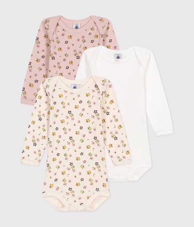 Set di 3 body a maniche lunghe in cotone a fiori neonato multicolore