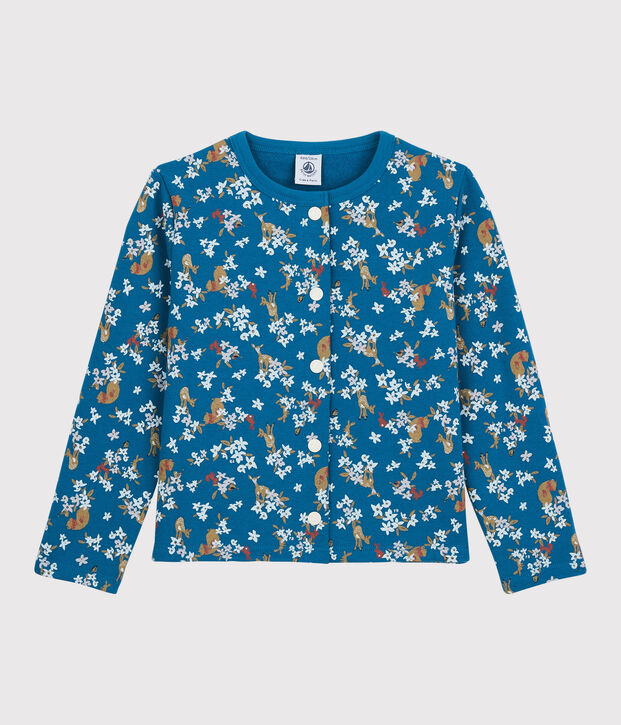 Cardigan bambina in molleton blu/multicolore