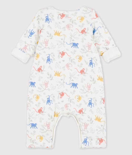 Tutina lunga stampata bebè in cotone biologico bianco MARSHMALLOW/bianco MULTICO
