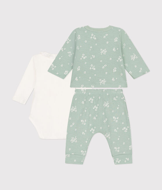 Completo 3 pezzi in tubique neonato verde HERBIER/bianco MULTICO