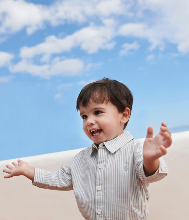 Camicia in cotone a righe neonato verde/bianco