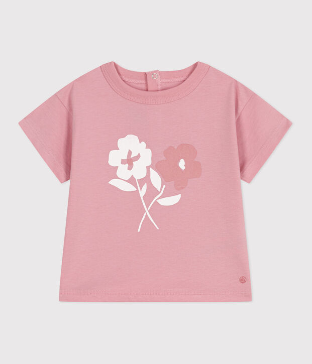 T-shirt a maniche corte in cotone tinta unita neonato rosa