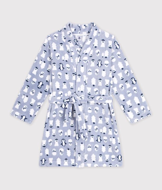 Vestaglia in pile con stampa bambino blu/multicolore