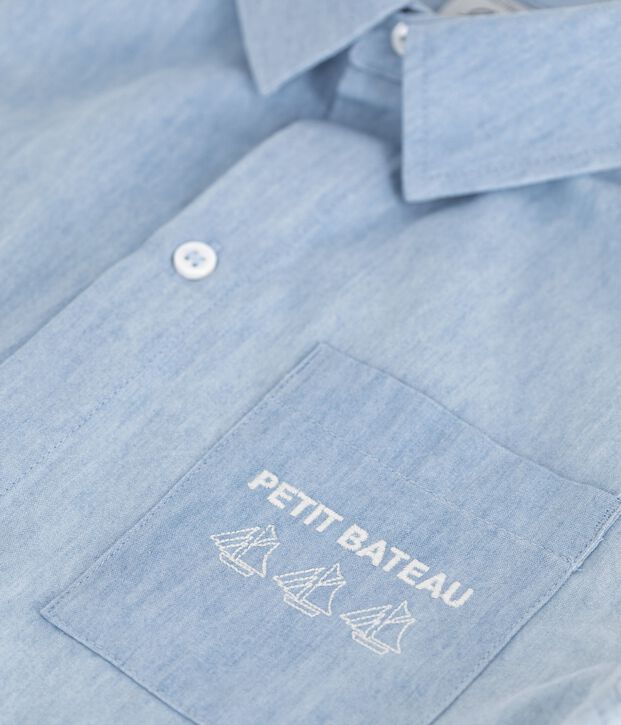 Camicia a maniche corte in cotone bambino blu