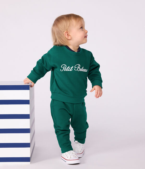 Felpa in cotone con ricamo Petit Bateau neonato verde EVERGREEN