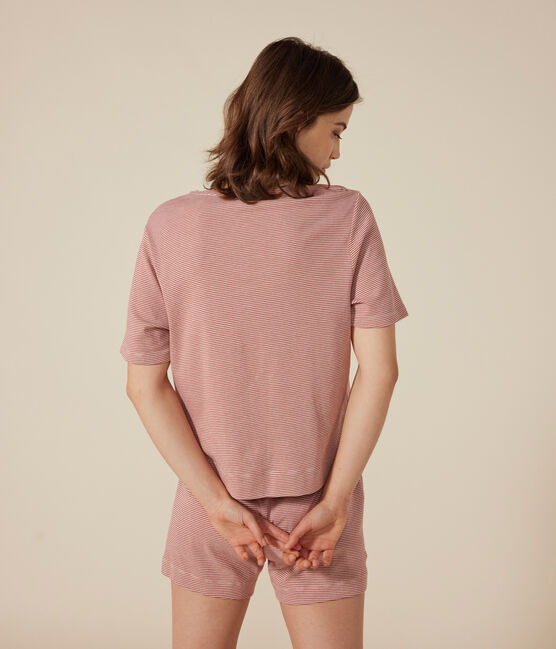 Pigiama short e t-shirt in cotone rigato donna FAMEUX/ MARSHMALLOW