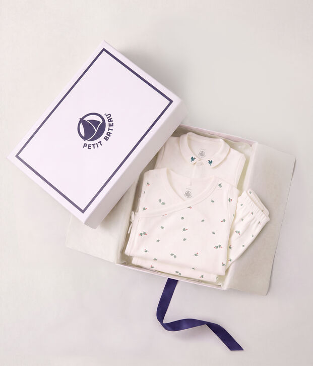 Confezione regalo in cotone con stampa a fiori neonato ecru/multicolore