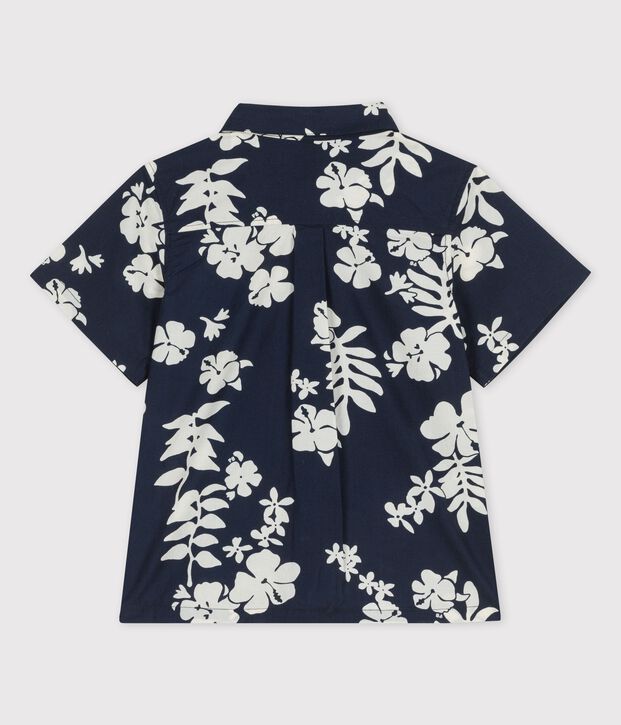 Camicia a manica corta in popeline bambino blu/bianco